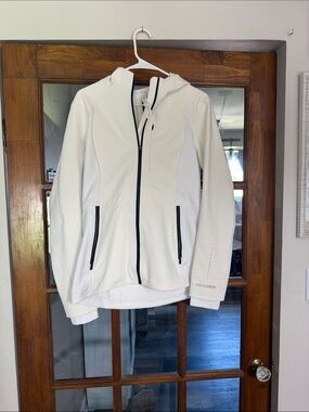 lululemon athletica White Hooded Utility Jacket with Black Zippers